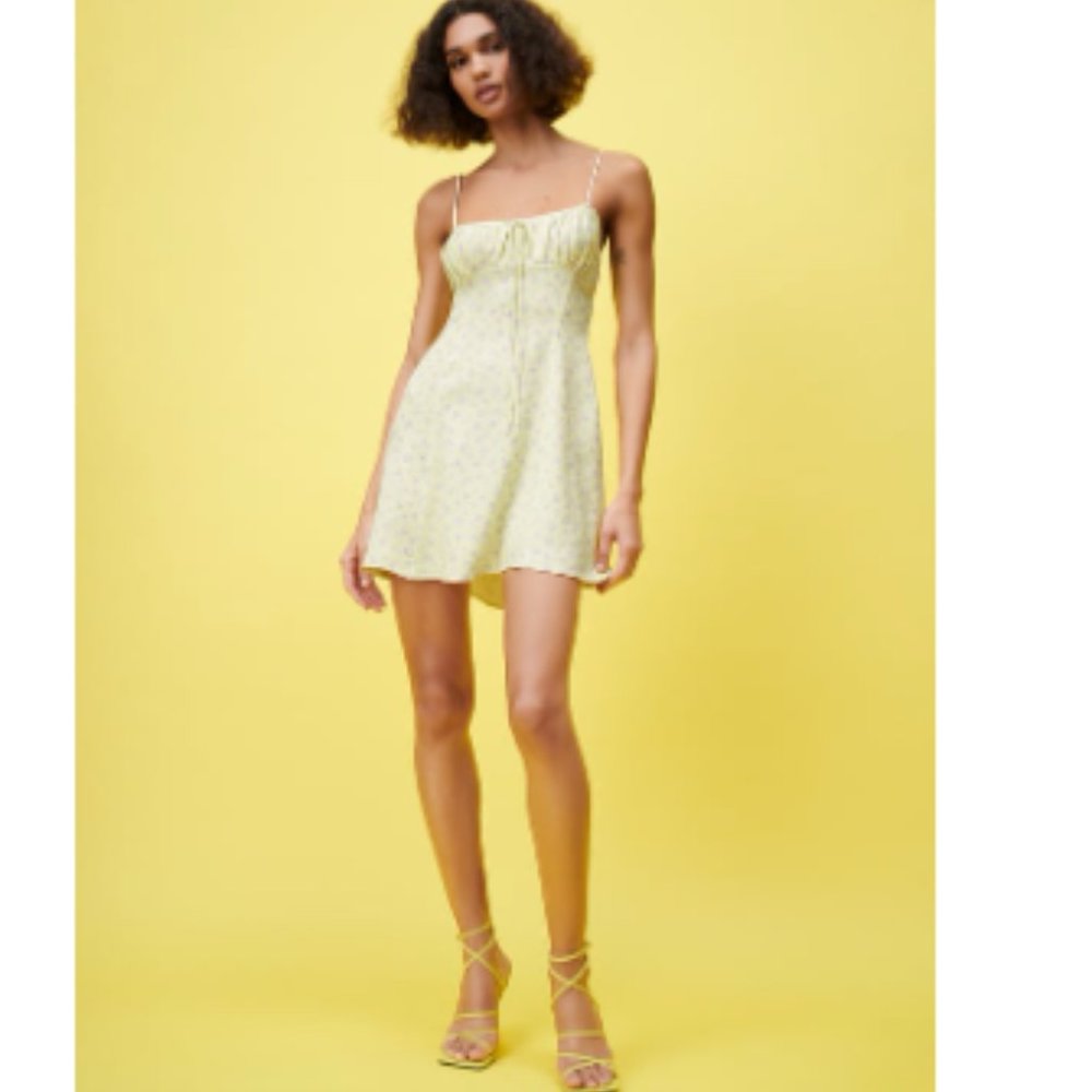 SATIN EFFECT PRINT DRESS Pastel yellow 0/8342/115/321/03